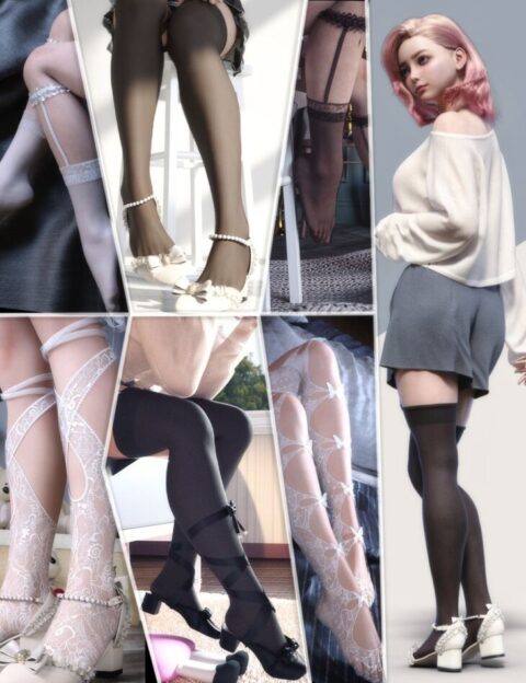 KuJ Kawaii Fashion Socks and Shoes Collection 3 for Genesis 9