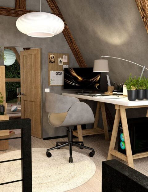 Scandinavian Style A-Frame House AddOn: Office and Child Room